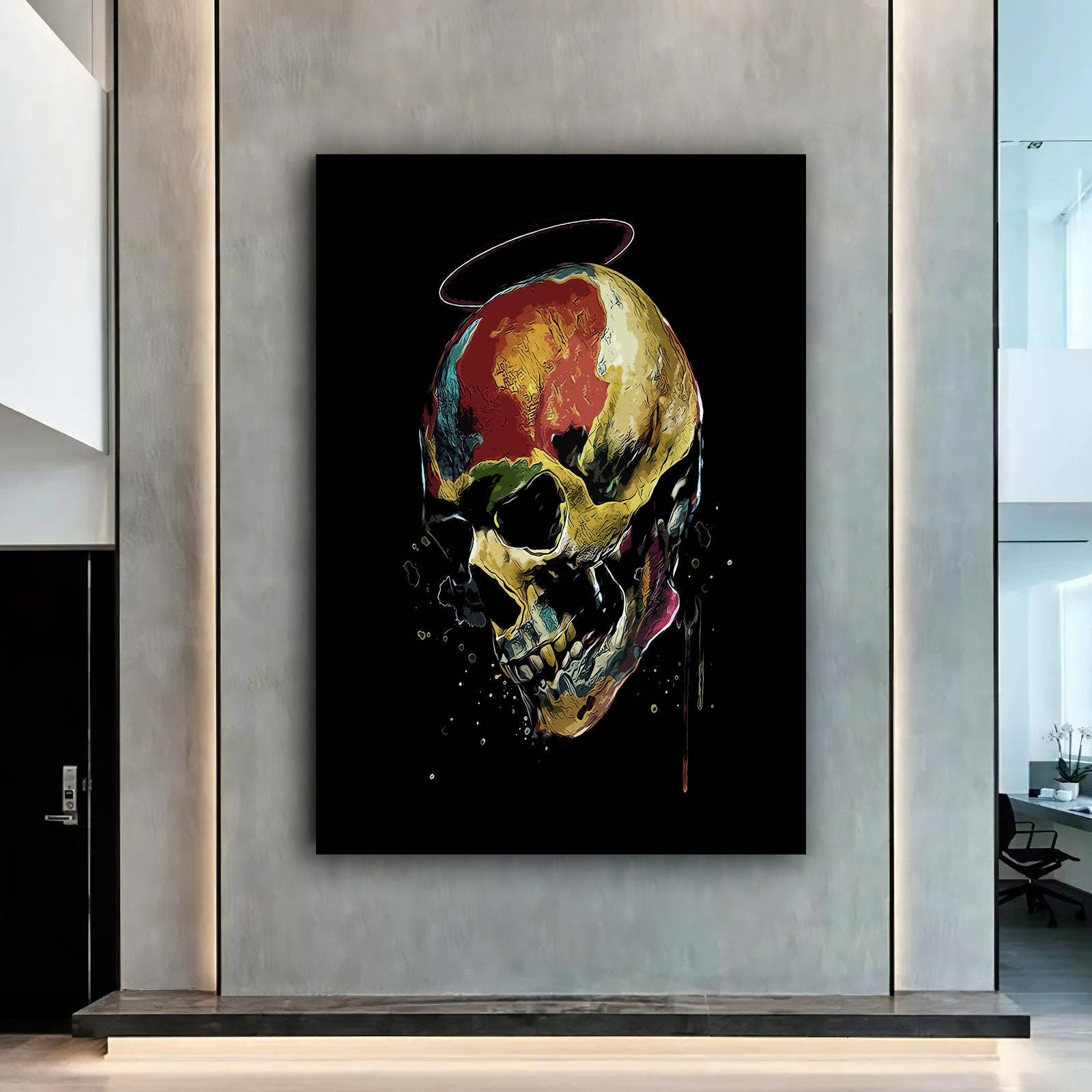 skull canvas painting, human skull canvas art, halloween home decor, halloween canvas print, skull home decor, skull art