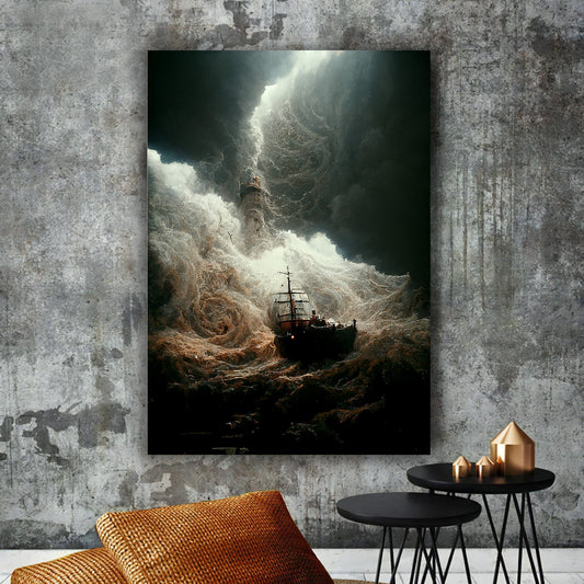 Pirate Ship Canvas Painting, Sailing Ship Canvas Art Print, Sailboat Decoration, Sea Landscape, Sailing Canvas Wall Deco