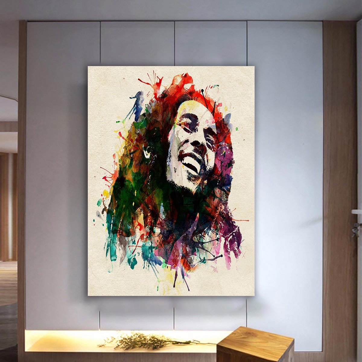 Colorful Bob Marley, Bob Marley Framed Canvas Printing, Famous Wall Art, Print on Canvas, Home Decor, Abstract Artwork
