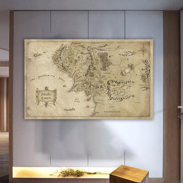 Lord Of The Rings Movie Map, World Map Art Canvas, Antique Map Wall Art, Middle Earth Antique Map 3D Canvas, Map Wall Decor