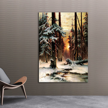 Julius Klever, Winter Sunset canvas wall art, Classic prints, Vintage prints, reproduction canvas wall art