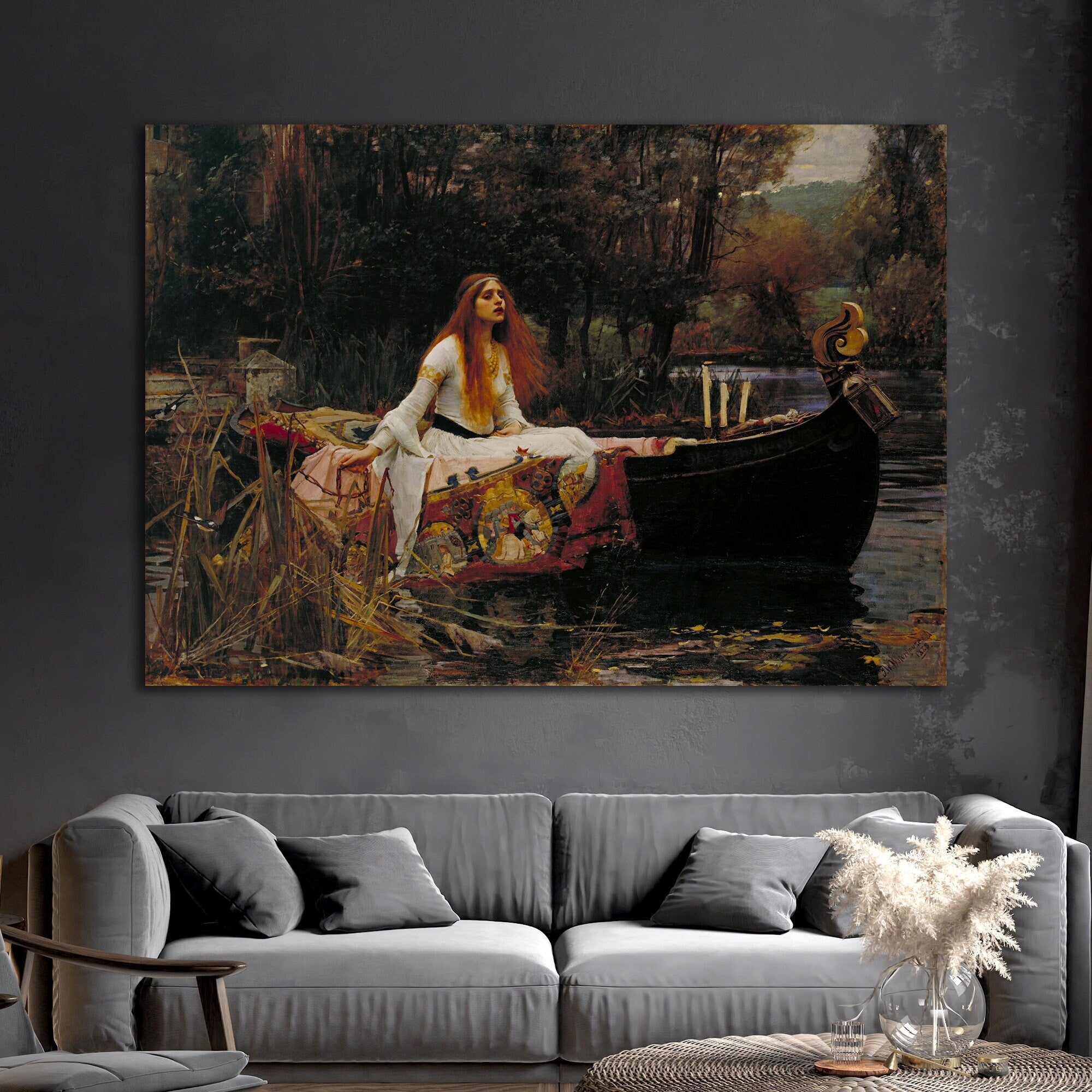 J.W. Waterhouse, The Lady of Shalott, canvas wall art, Classic prints, Vintage prints, reproduction canvas wall art
