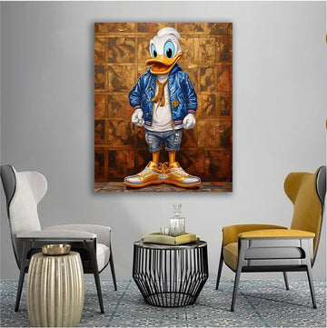 Donald Duck Colorful Canvas Wall Art, Graffiti Duck Art, Pop Art, Fashion Cartoon, Modern Canvas Art, FUNNY DUCK ART