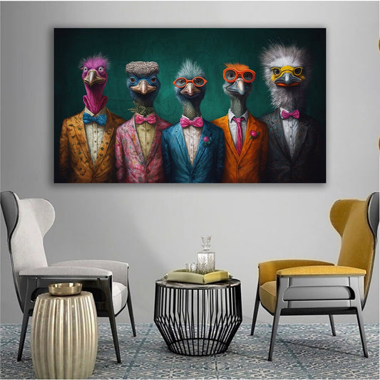 Ostrich canvas, pop art canvas painting, funny Ostrich  wall art, Ostrich with glasses canvas print