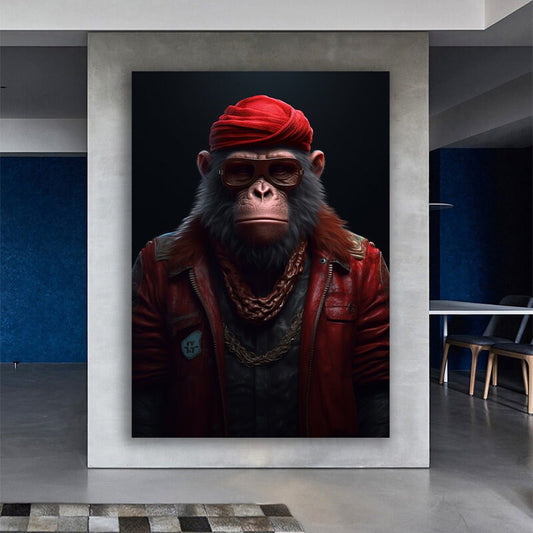 Surreal monkey canvas, red monkey wall art