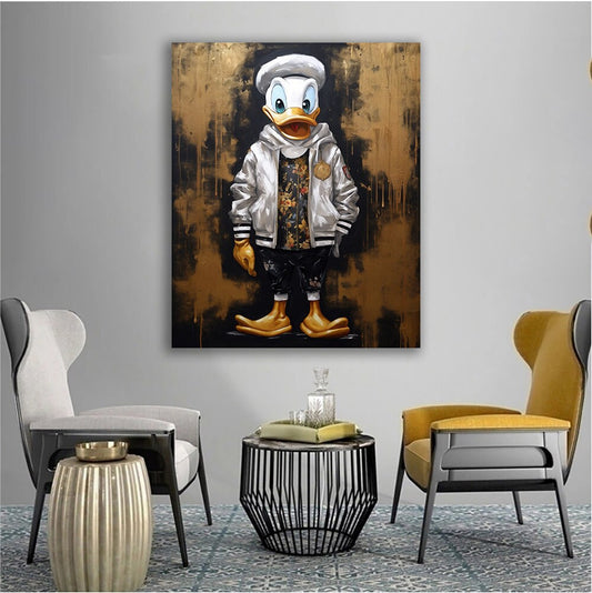 Duck canvas, pop art duck art, funny duck wall art, surreal duck canvas print, colourful duck art