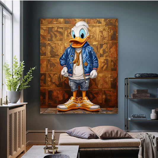 Donald Duck Colorful Canvas Wall Art, Graffiti Duck Art, Pop Art, Fashion Cartoon, Modern Canvas Art, FUNNY DUCK ART