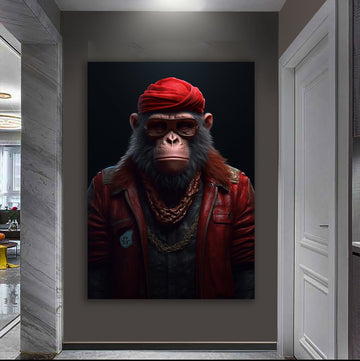 Surreal monkey canvas, red monkey wall art