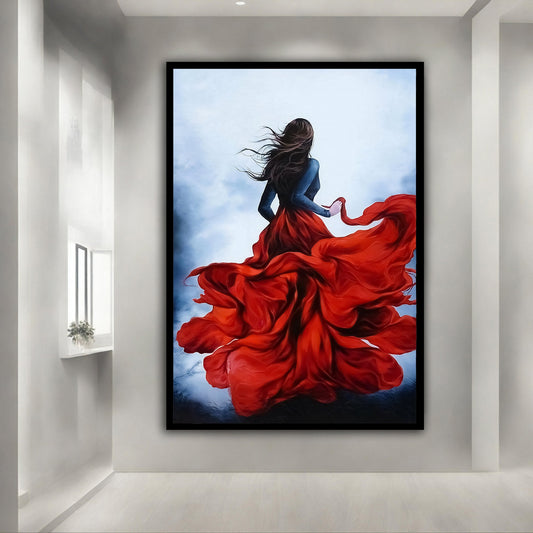 Woman in red dress canvas, beautiful woman art, girl in red dress art, woman wall print, woman wall art