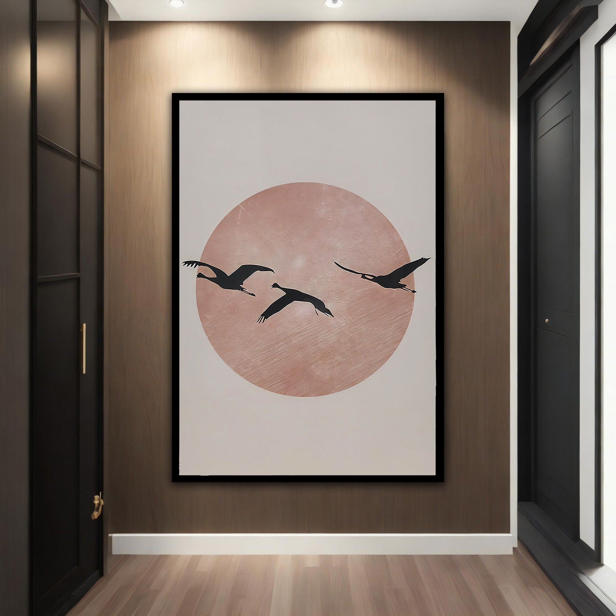 Modern bird painting, abstract flying birds art, bird drawing canvas print