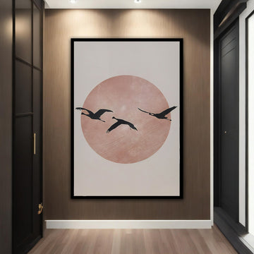 Modern bird painting, abstract flying birds art, bird drawing canvas print