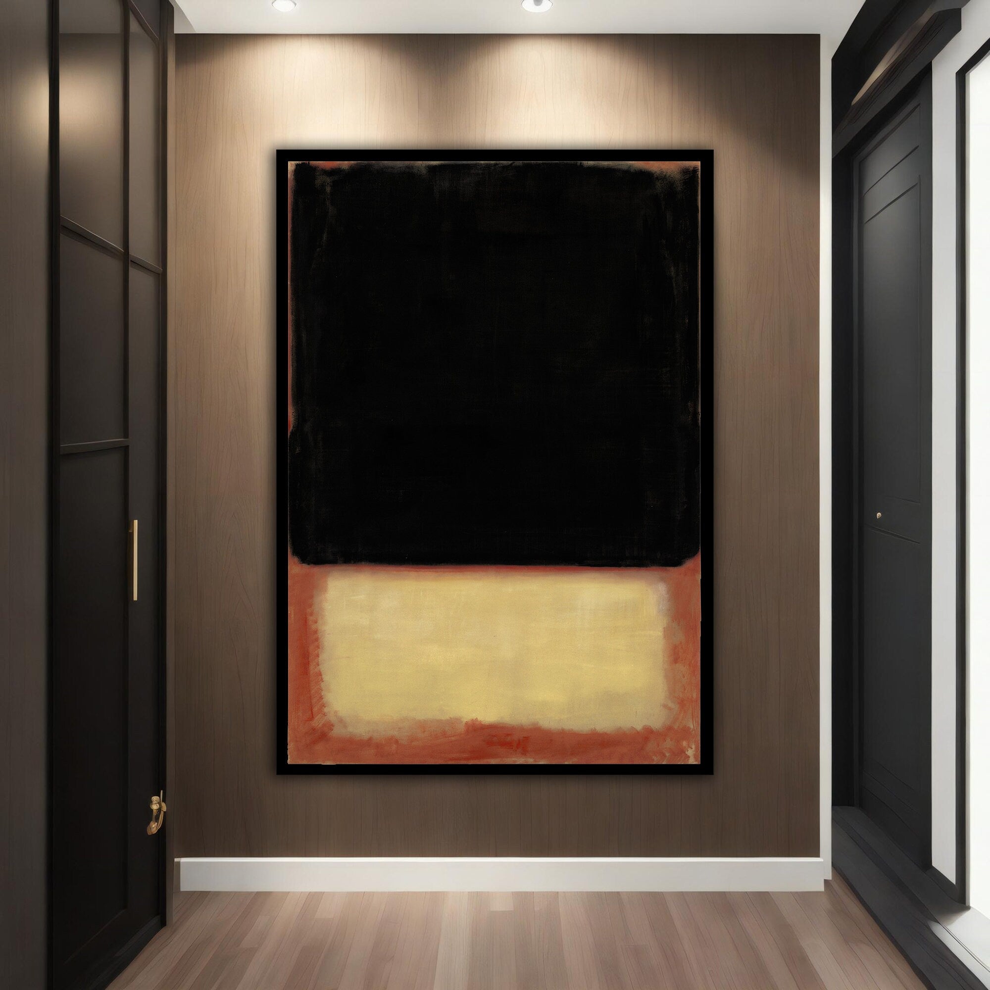 Black and orange abstract canvas, mark rothko yellow red art, framed abstract painting