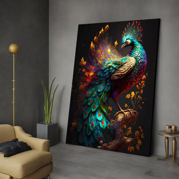 Peacock canvas, colorful bird wall art, peacock poster, framed bird painting