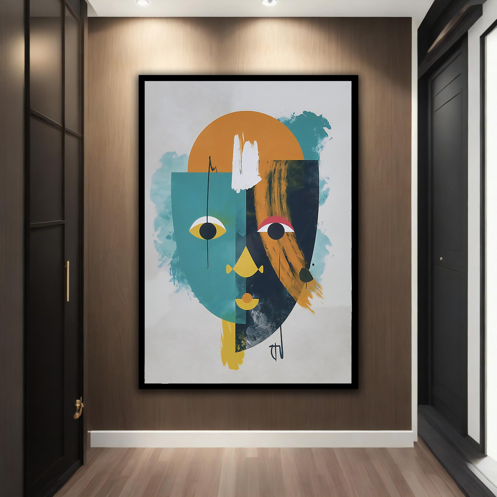 Abstract Human Drawing Portrait Canvas Print, Colorful Wall Art, Modern Home Decoration