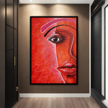 Pink face canvas, abstract human head drawing, face abstract painting, artistic human face drawing print