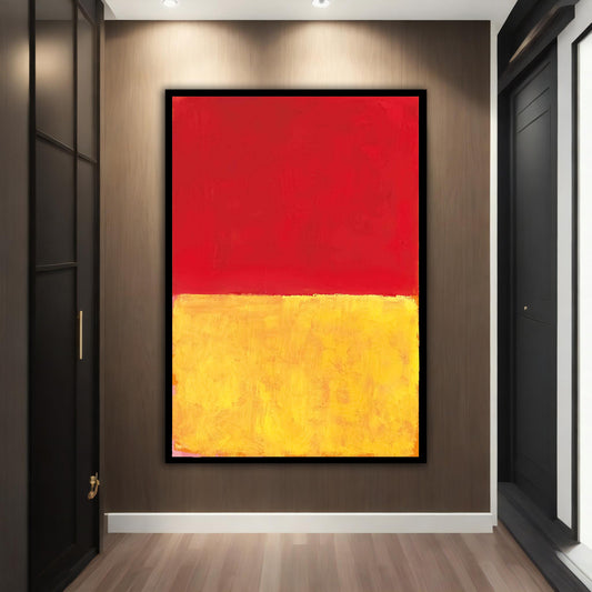 Yellow red abstract canvas, mark rothko yellow red art, framed abstract painting