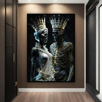 Skeleton double canvas, skull print, skeleton king art, skeleton queen wall art, skeleton canvas painting