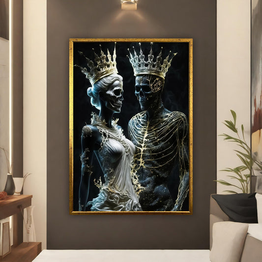 Skeleton double canvas, skull print, skeleton king art, skeleton queen wall art, skeleton canvas painting