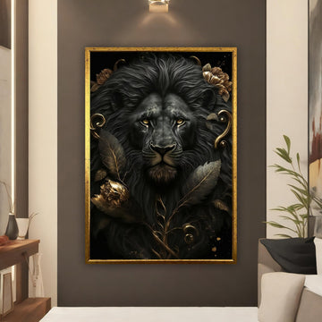 Black lion canvas painting, lion art, lion canvas print, lion poster, framed animal decor