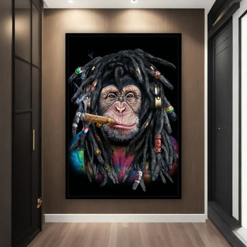 Hippie monkey canvas painting, monkey with rasta hair wall art, monkey poter, monkey canvas print, monkey wall art