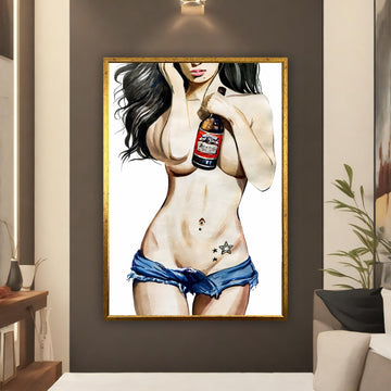 Erotic pop art woman canvas, bedroom wall decor, sexy girl poster, .nude woman framed, painting