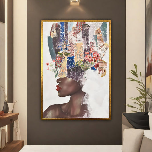 African woman abstract canvas, ethnic woman art, black woman portrait wall decor, african woman poster, african woman canvas print