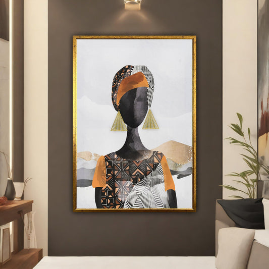 African woman silhouette canvas painting, african drawing wall art, ethnic decor, black woman canvas print, afrikan poster