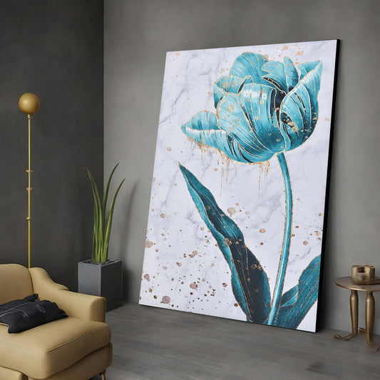 Blue Flowers Framed Canvas Painting, Flower Canvas Print Art, Floral Artwork, Modern Wall Decor, blue Rose Canvas Wall Art