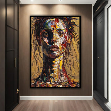 Abstract woman art, woman canvas wall art, messy woman portrait canvas painting