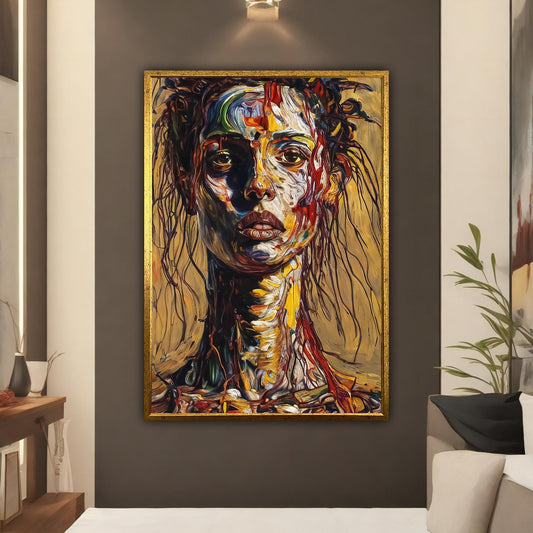 Abstract woman art, woman canvas wall art, messy woman portrait canvas painting