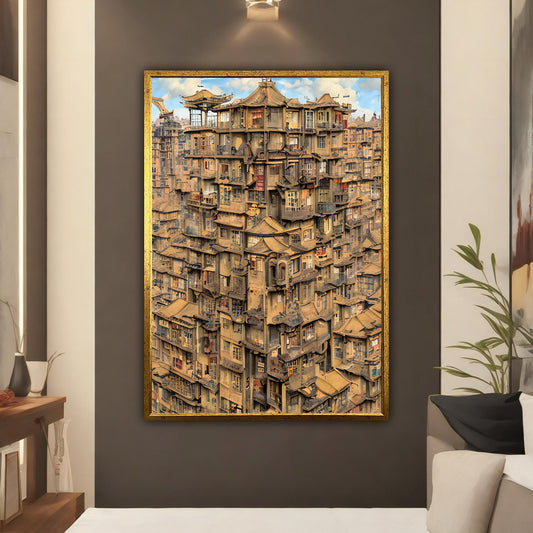 Surreal City Canvas Painting, Surreal Canvas Gift, Landscape Wall Art, Surrealism Print Art, Surreal Wall Decor,