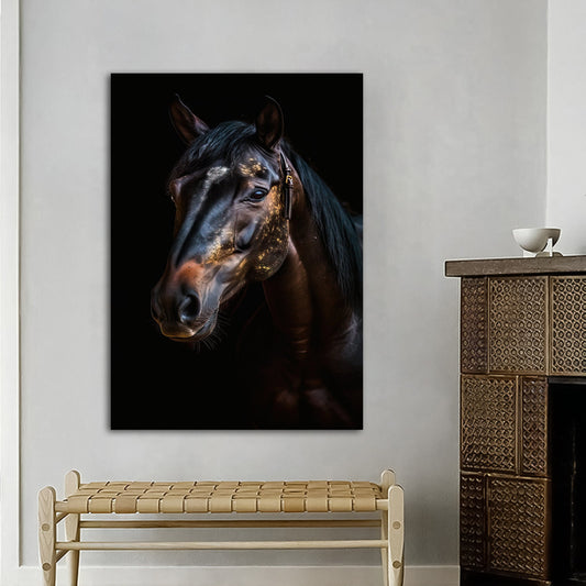 Horse portrait canvas, black horse painting, horse painting art, horse poster, background black horse decor