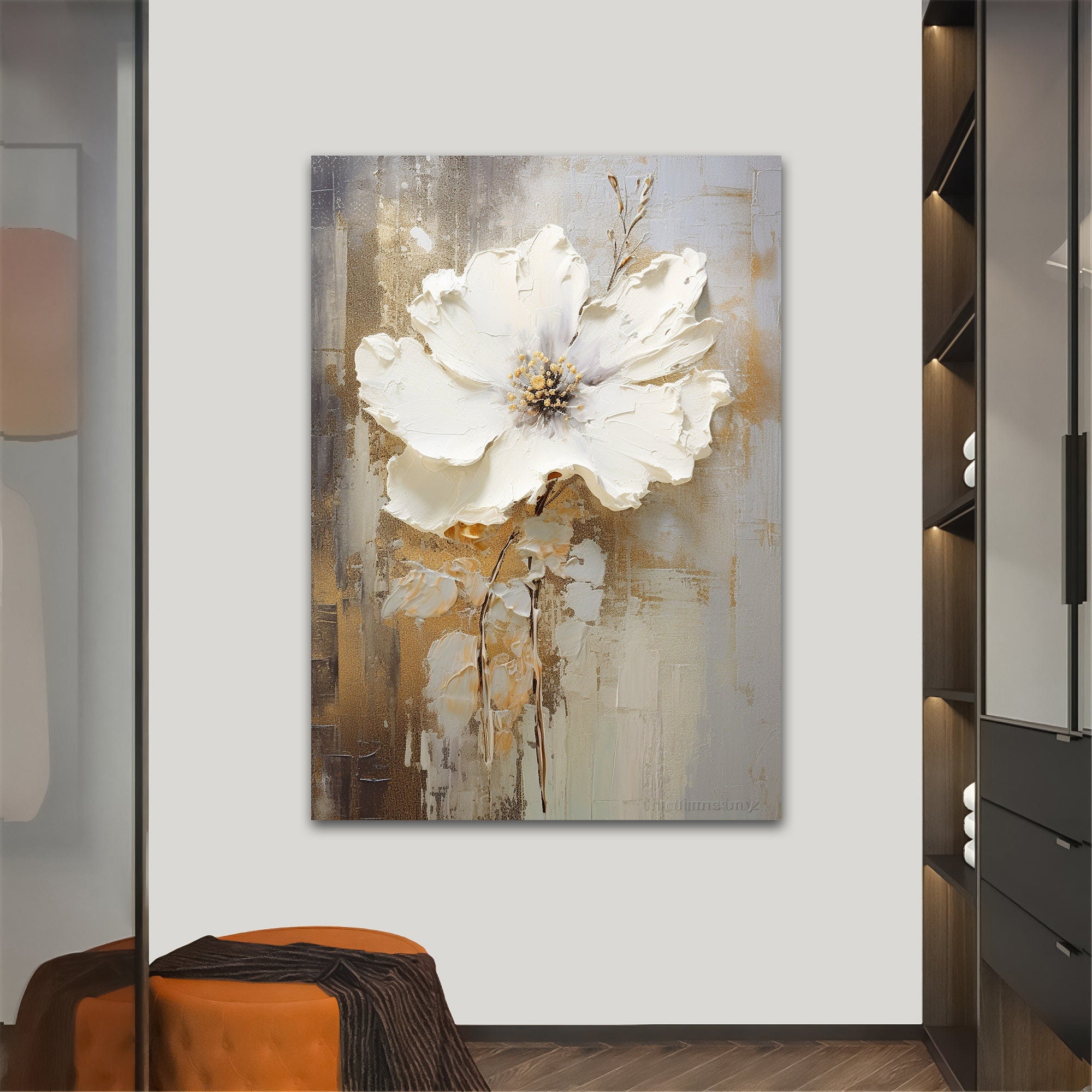 Flowers painting canvas wall art, Flower for living room wall decor, White Flower wall decor, Flowers canvas print art,
