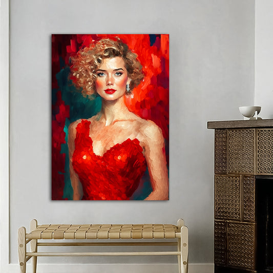 Woman in red dress canvas, beautiful woman art, woman poster