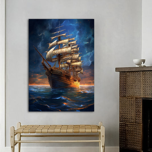 Ship canvas painting, pirate ship painting, sailing canvas wall art, boating ship poster, rowing boat painting, ships canvas print