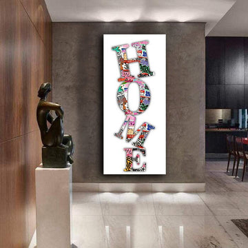 Banksy HOME written canvas painting, home graffiti art, home writing art, graffiti writing wall art, home written graffiti wall art
