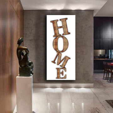 HOME written canvas painting, wood-looking HOME written wall art canvas
